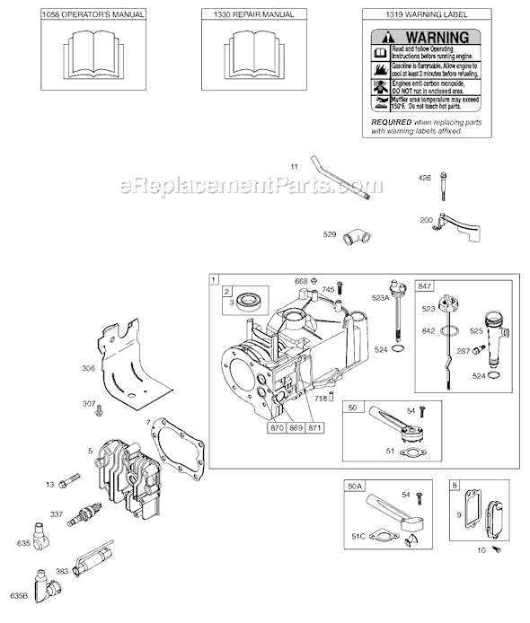 Page A Diagram and Parts List for 9T700SERIES  Briggs and Stratton Engine